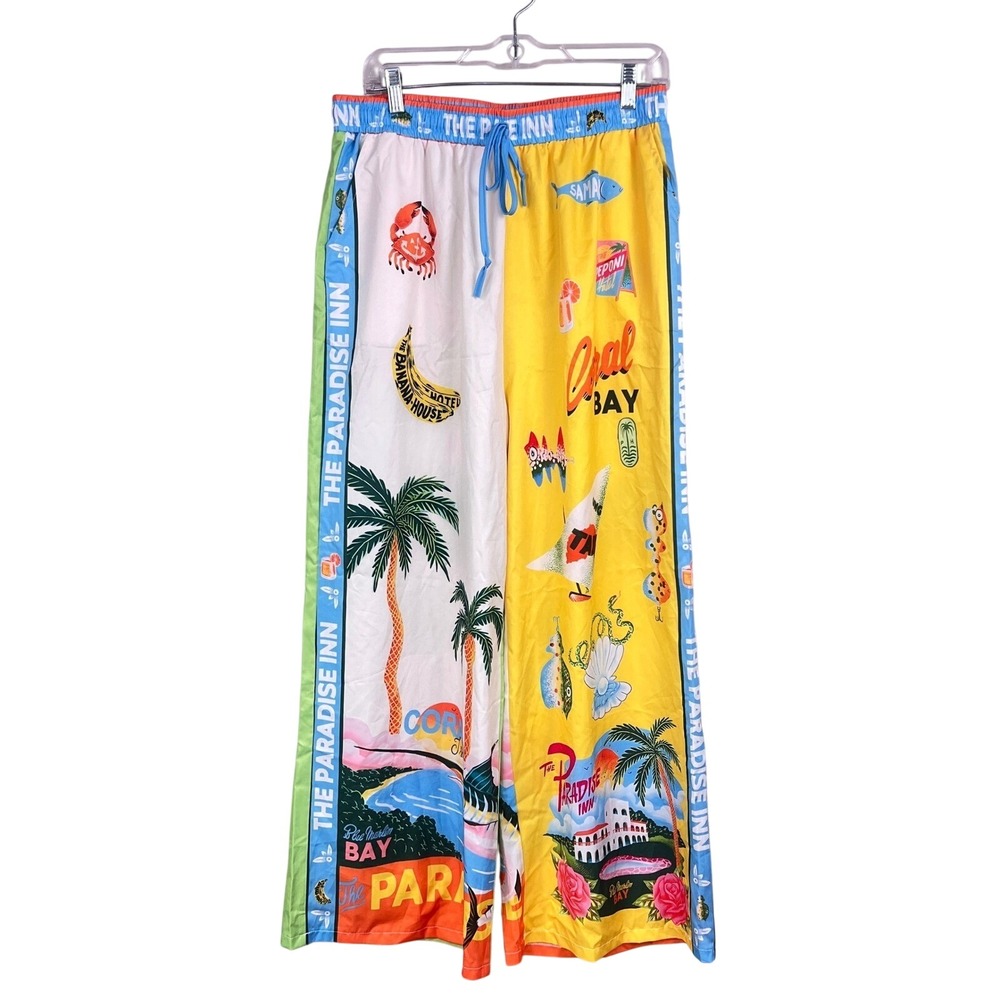 The‎ Paradise Inn Pants Womens L Wide Leg Tropical Resort Multicolor Beach